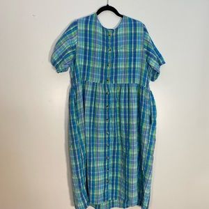 Vintage 90s Green and Blue Plaid Summer Dress